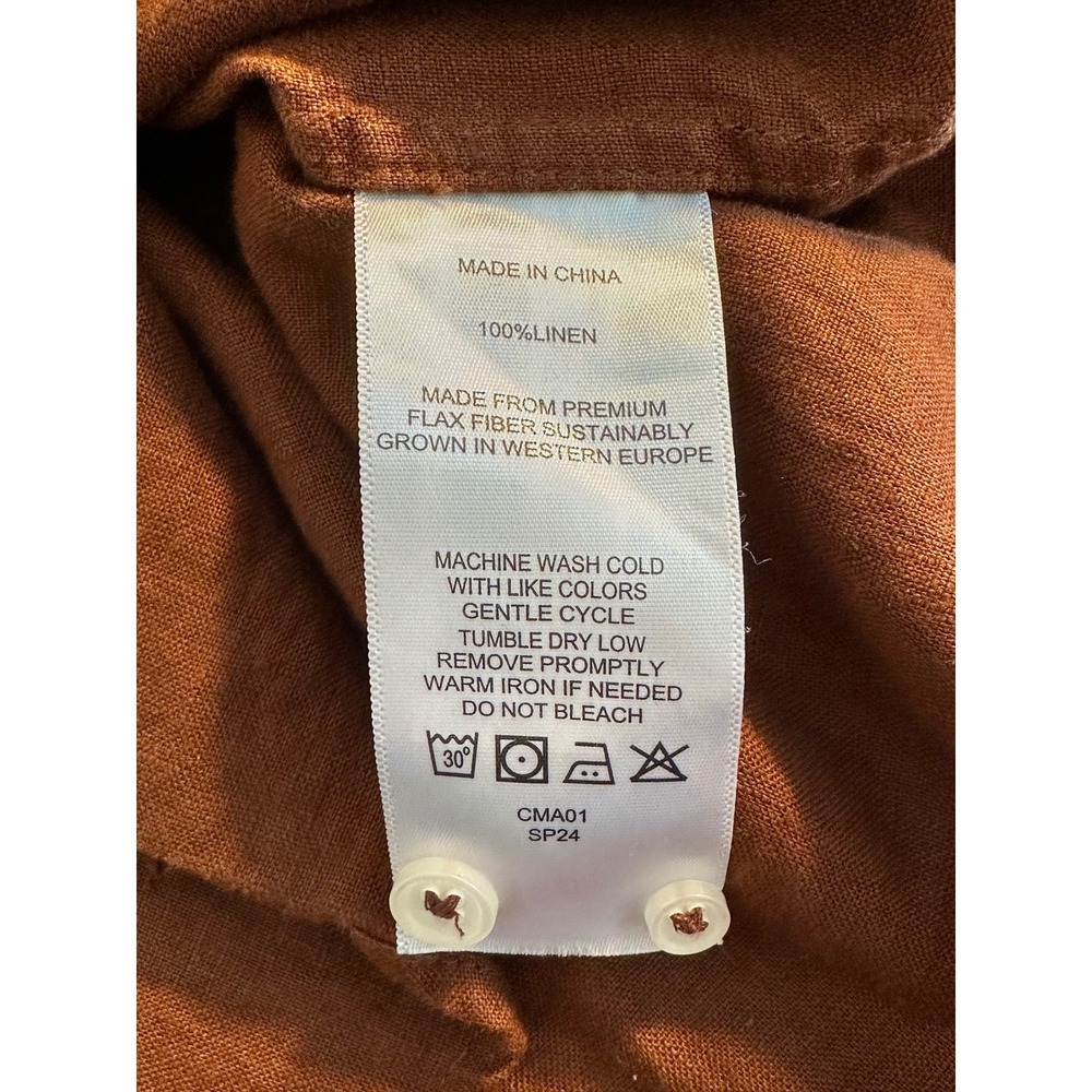 Quince European Linen Button Down Shirt Size S Chocolate Brown Long Sleeve - Picture 7 of 7